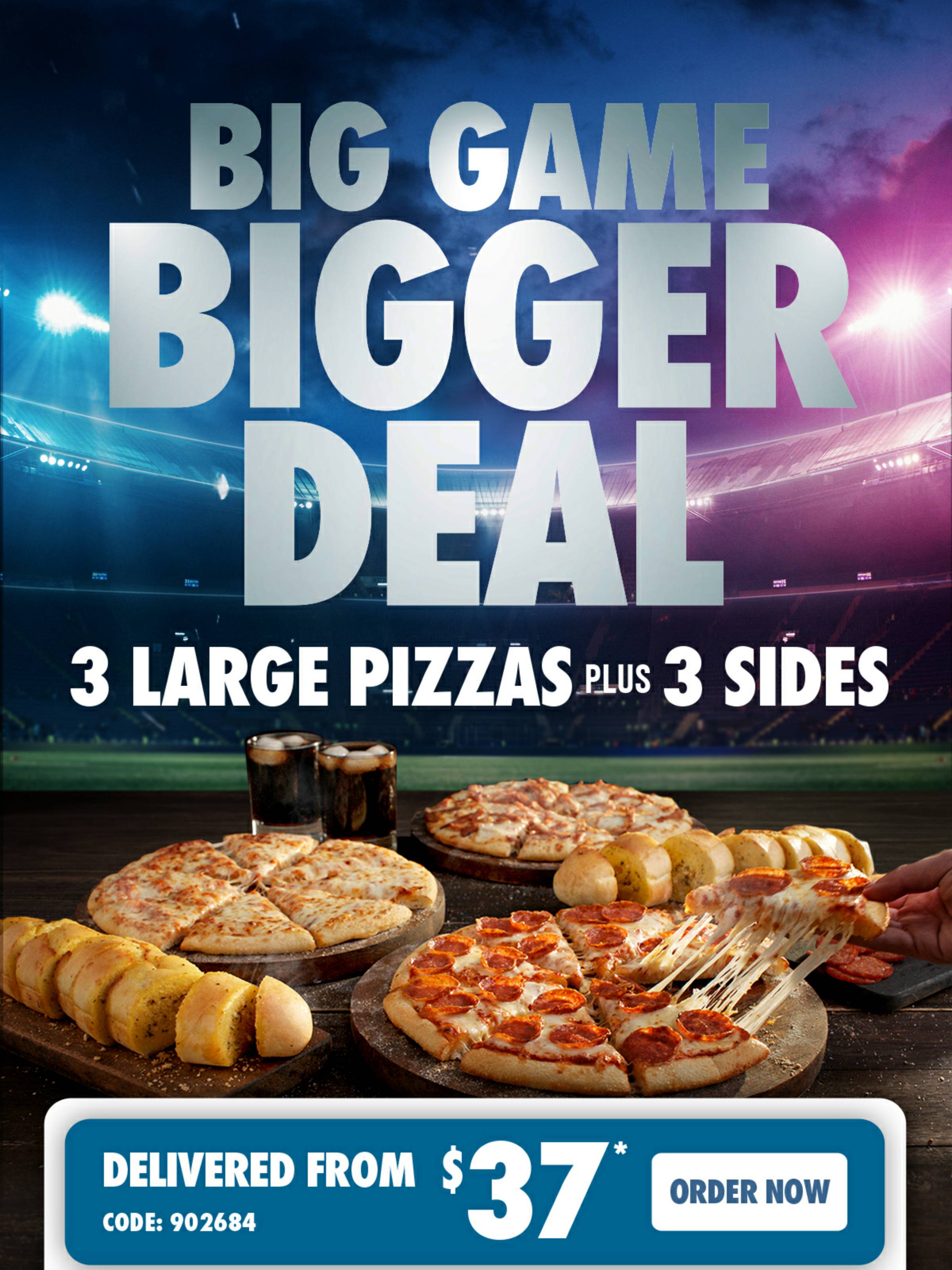 Domino's - 3 Large Pizzas plus 3 Sides $37 Delivered