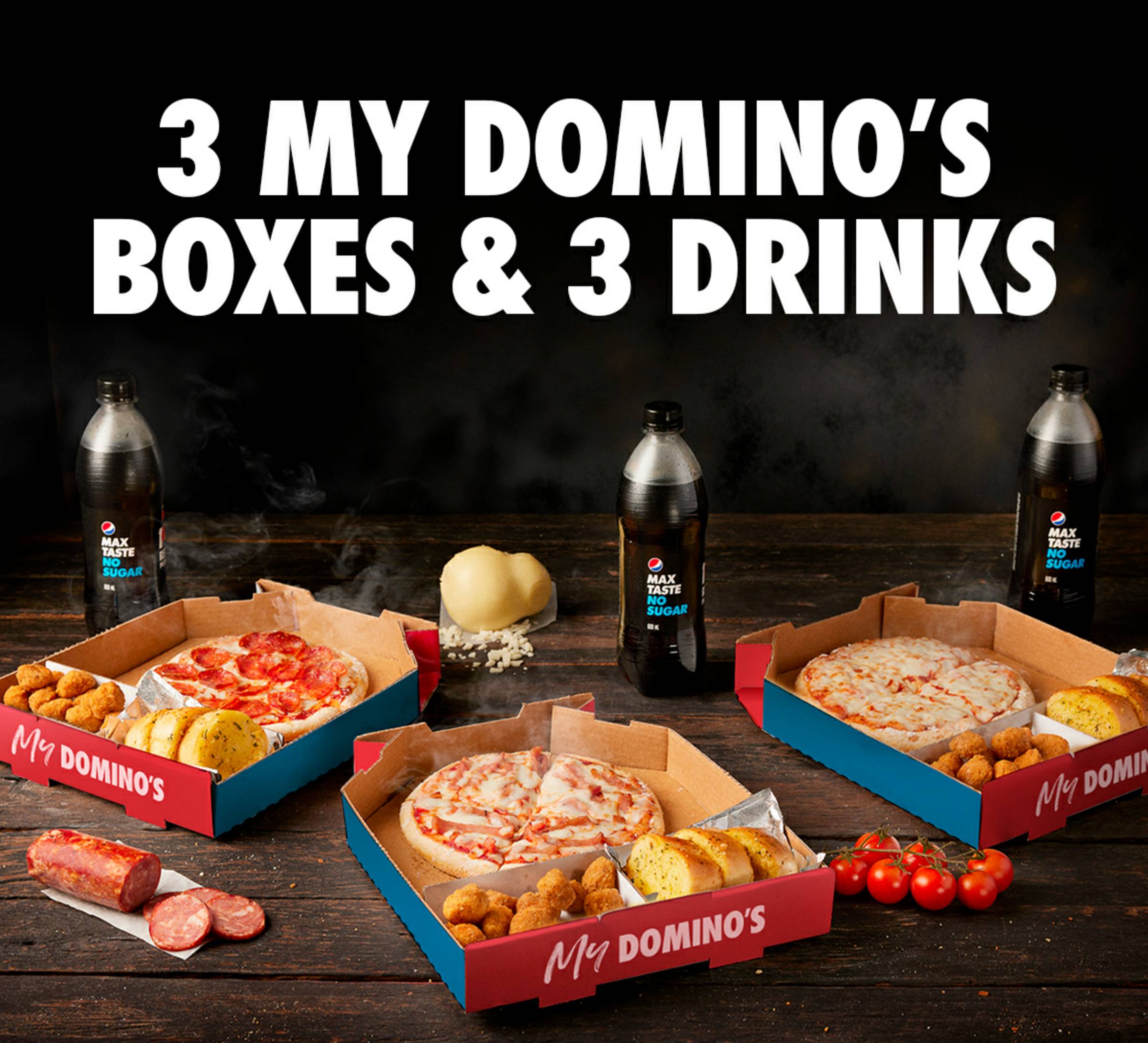 Domino's - 3 My Domino’s plus 3 Drinks $44 Delivered